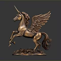 Golden Winged Unicorn Statue With Decorative Base And Ornate Details