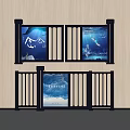 Modern Black Wall Mounted Display Frame With Ocean Images And Text Panels 3d model