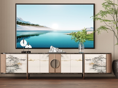 New Chinese TV Cabinet Potted Green Plant TV Screen model