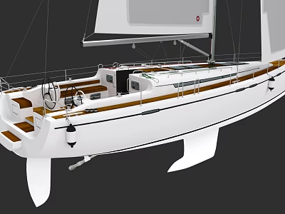 White Sailing Boat With Wooden Deck Cockpit And Raised Sails Design 3d model