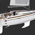 White Sailing Boat With Wooden Deck Cockpit And Raised Sails Design