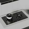 Modern Kitchen Gas Cooktop With Pot Lid And Control Knobs On White Tiled Surface 3d model