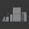 Electronic Appliances Storage With Various Sizes Gray Cabinets And Orange Table Lamp