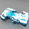 Realistic Glacier Model Featuring Blue Water Flow And Icicles On Rock Base 3d model