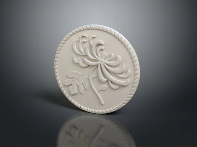 Round White Decorative Disc With Embossed Chrysanthemum And Rope Pattern Border 3d model