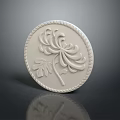 Round White Decorative Disc With Embossed Chrysanthemum And Rope Pattern Border 3d model