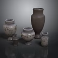 Ceramic Decorative Vases With Hand Painted Floral Patterns In Various Sizes 3d model