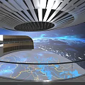 Modern Hall Interior With Circular Ceiling Starry Lights And Blue Floor Map Line Patterns 3d model