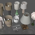 Various Table Lamps With Different Fabric Shades And Bases For Home Furniture