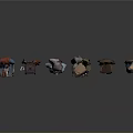 Six Chairs With Different Clothes Arranged On Simple White Background