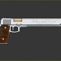 Classic Silver Pistol With Wooden Grip And Polished Metal Body Design