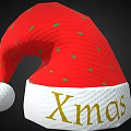 Red Christmas Hat with Green Dots White Brim and Gold Xmas Lettering White Pom-pom Decoration