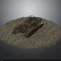 Military Tank Weapon Platform On Gravel Dirt Ground With Armored Turret And Tracks