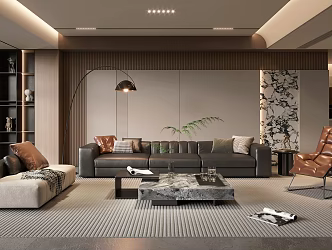 Light Luxury Living Room Sofa Coffee Table Combination Single Person Sofa Accessories Ornaments Decorative Painting Living Room Sofa Leisure Chair Floor Lamp 3d model