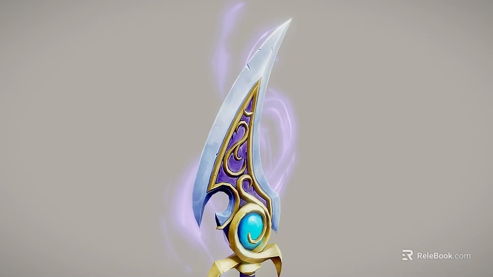 Magical Dagger With Purple Decorative Patterns Blue Gemstone Golden Hilt And Purple Smoke Effects 3d model 