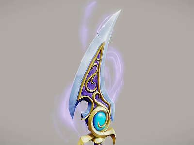 Magical Dagger With Purple Decorative Patterns Blue Gemstone Golden Hilt And Purple Smoke Effects 3d model