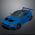 Blue Sports Car With Rear Spoiler Black Stripes Black Wheels And 3D Rendered Sporty Exterior