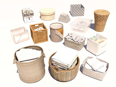 Woven Storage Baskets in Different Sizes for Home Organizing Towels and Books 3d model
