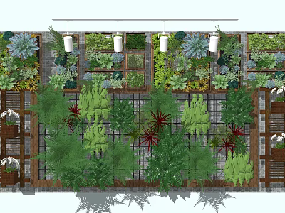 Lush Vertical Living Wall Design With Various Green Plants And Decorative Foliage 3d model