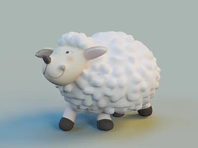 Adorable White Stuffed Sheep Toy With Curly Wool Black Eyes And Brown Hooves 3d model