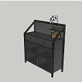 Black Sideboard With Drawers Mesh Doors And Potted Plant On Top