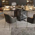 Elegant Dining Table Set with Marble Tabletop Leather Chairs Metal Legs and Modern Design