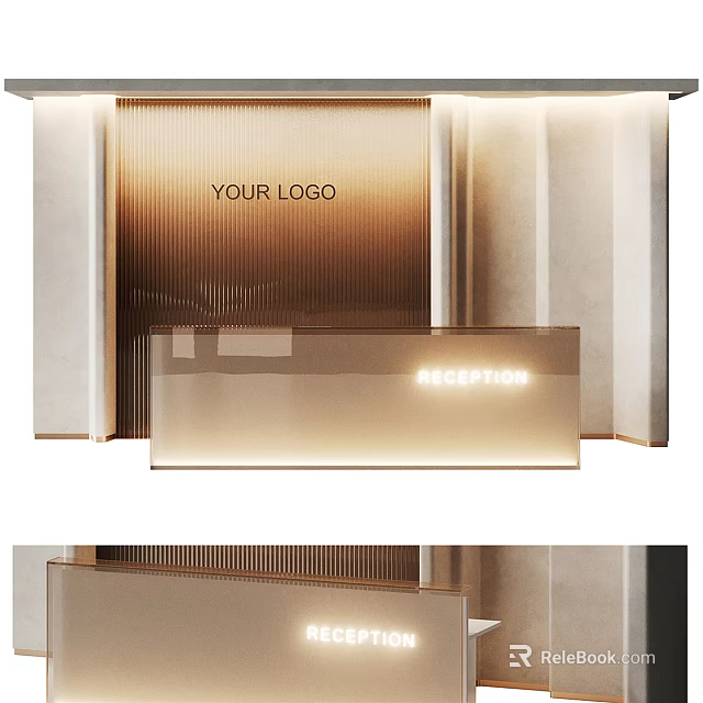 Modern Reception Desk With Elegant Logo Display And Soft Lighting Design Elements 3d model 