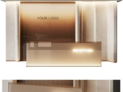 Modern Reception Desk With Elegant Logo Display And Soft Lighting Design Elements 3d model