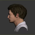 Realistic 3D Model of Man in Striped Shirt with Upper Body and Gray Background Reflection