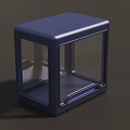 Dark Blue Cube Shaped Storage Container With Transparent Front And Bottom Handle 3d model