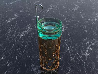 Elegant Modern Washstand With Black Marble Countertop Green Glass Cup And Golden Hollow Stand 3d model