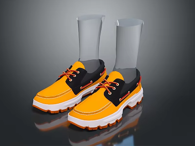 Yellow Casual Shoes with Black White Accents Orange Laces Thick Textured Sole 3d model
