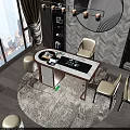 Wooden Tablet Stand And RoyalTea Box With Teapot In Modern Living Room