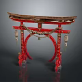 Traditional Red Torii Gate Decor With Wooden Top Rope And Bells
