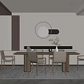 Modern Restaurant Interior With Dining Table Chairs Round Mirror Plant And Neutral Tones