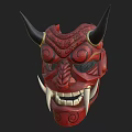 Red And Brown Skull Mask With Gold Accents Mesh Eye Openings And Textured Surface