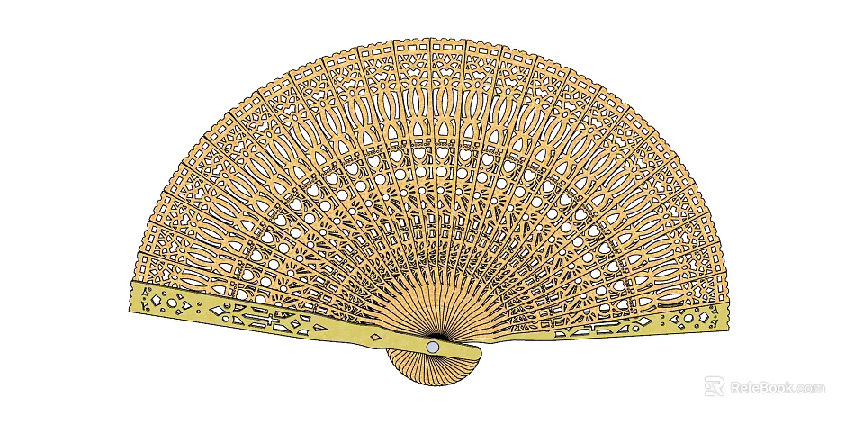 Handcrafted Bamboo Fan Shaped Wall Hanging With Intricate Hollow Design And Decorative Patterns 3d model 