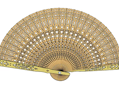 Handcrafted Bamboo Fan Shaped Wall Hanging With Intricate Hollow Design And Decorative Patterns 3d model