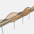 Modern Landscape Bridge with Wavy Curved Structure Supported by Slender Pillars in Contemporary Design