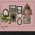 Vintage Frames Gallery With Various Shapes On Pink Wall And Green Plant
