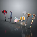 Colorful Fantasy Weapons Display With Swords Axes Staffs And Decorative Ornate Designs