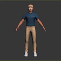 3D Male Character Model With Blue Polo Shirt Beige Pants White Shoes And Cap