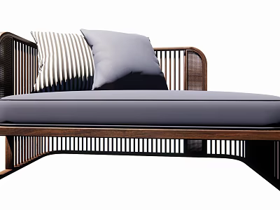 Modern Chaise Lounge With Wooden Frame Gray Cushion And Striped Pillow 3d model