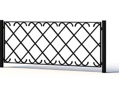 Decorative Black Iron Fence With Cross Grid Pattern For Outdoor Spaces 3d model
