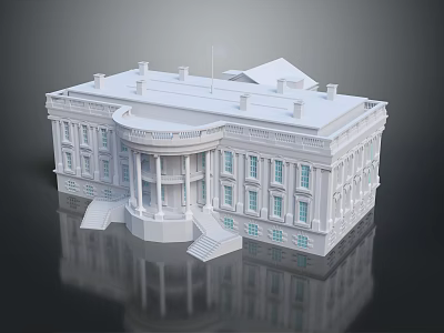 White Classical Architecture Scale Model With Dome Entrance Columns And Steps 3d model