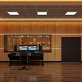 Professional Recording Studio Interior With Wooden Acoustic Panels And Microphone Stands