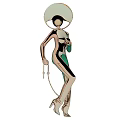Modern Female Sculpture Carving With Geometric Design Gold Green Elements And Long Stick