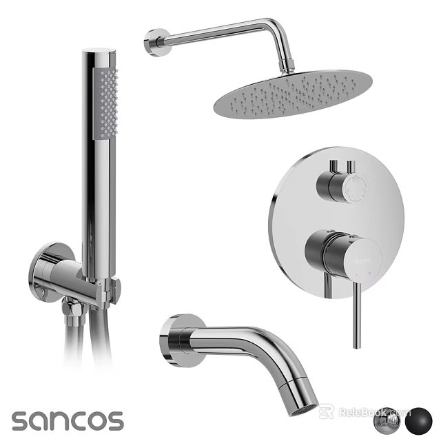 Modern Chrome Shower Faucet With Overhead Showerhead Handheld Sprayer And Control Panel 3d model 