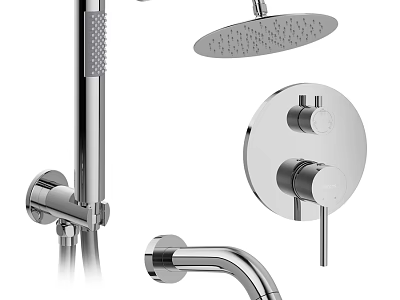 Modern Chrome Shower Faucet With Overhead Showerhead Handheld Sprayer And Control Panel 3d model