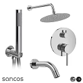 Modern Chrome Shower Faucet With Overhead Showerhead Handheld Sprayer And Control Panel